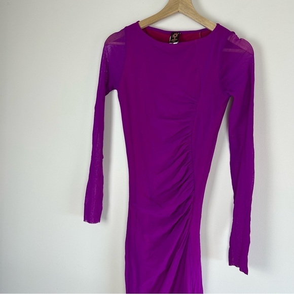 Vintage Y2K Jean Paul Gaultier Soleil Fuschia Mesh Rushed Midi Dress Size M - Picture 10 of 11